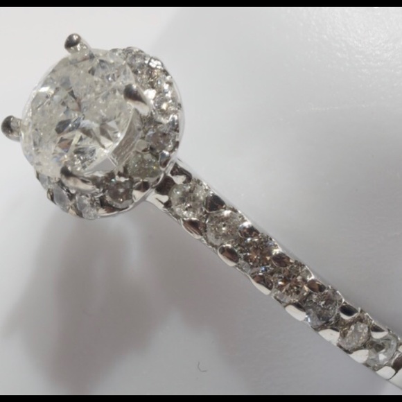 14k White Gold Diamond Halo Ring .50 Carats Bridal - Picture 2 of 5